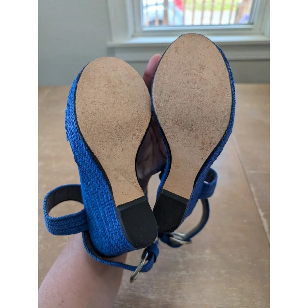 Stuart Weitzman Royal Blue Encore Woven Wedge Ankle Strap Sandals Womens 7.5 M - Picture 9 of 9